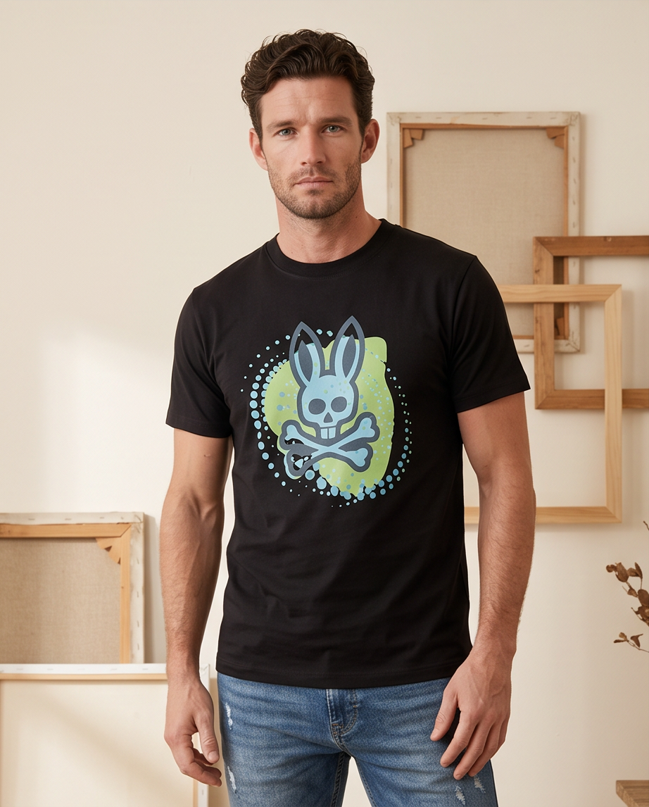 Camiseta Psycho Bunny negra hombre - vista frontal completa