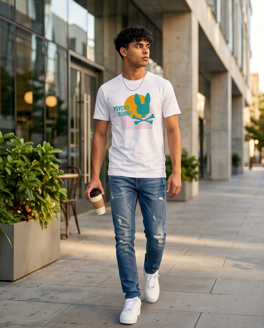 Camiseta Psycho Bunny Sunset Bunny hombre - look urbano caminando