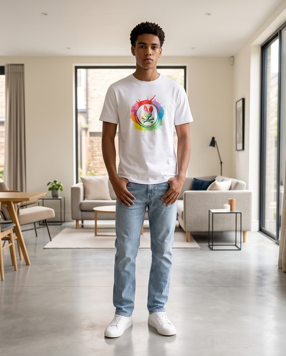Camiseta Psycho Bunny Rainbow Splash blanca hombre - vista frontal interior