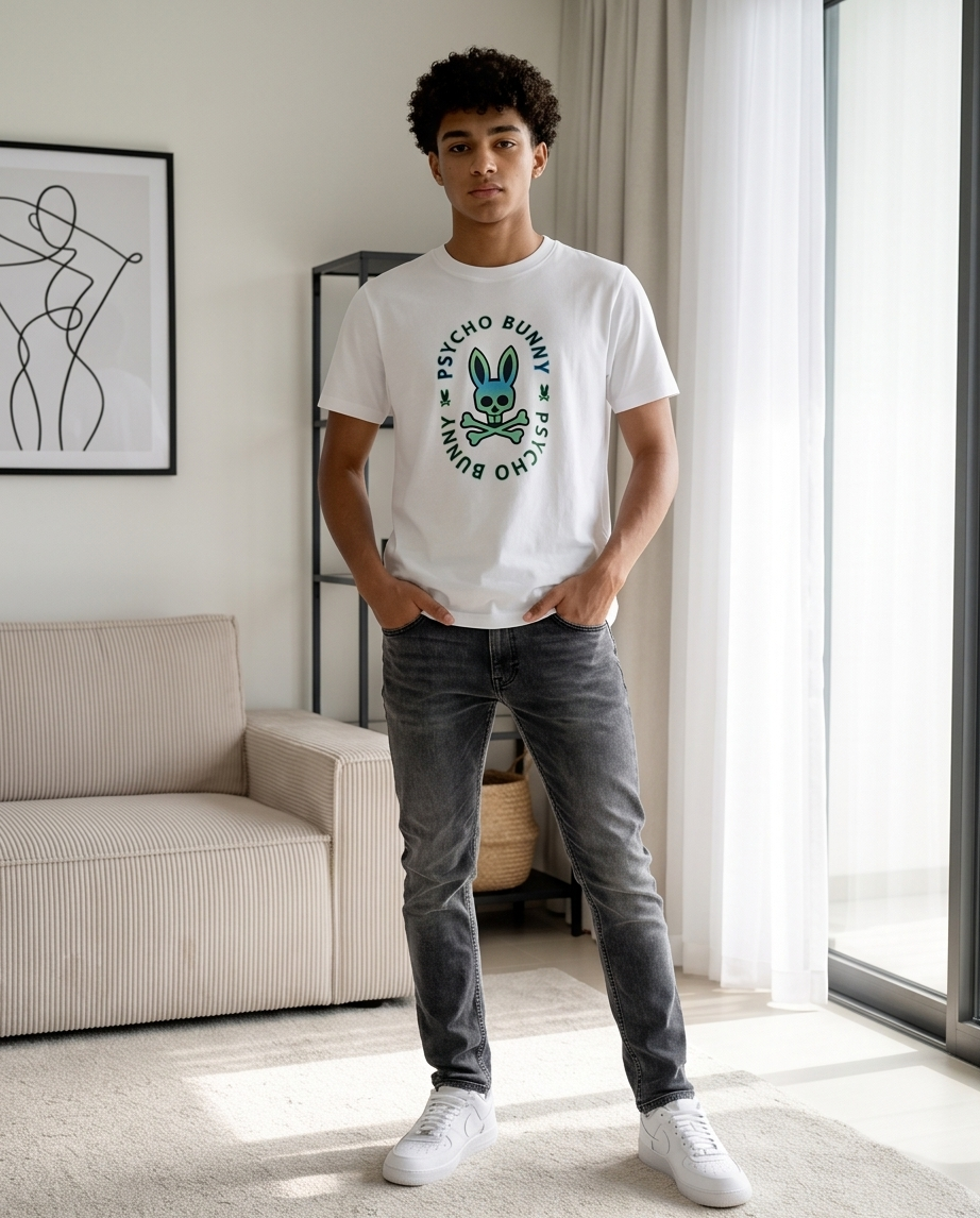 Camiseta Psycho Bunny Circle Logo blanca hombre - look interior