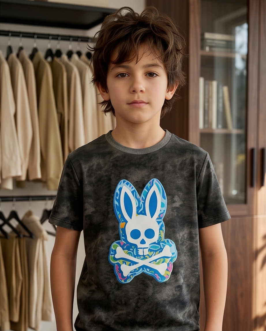 Detalle parche bordado Psycho Bunny azul floral multicolor