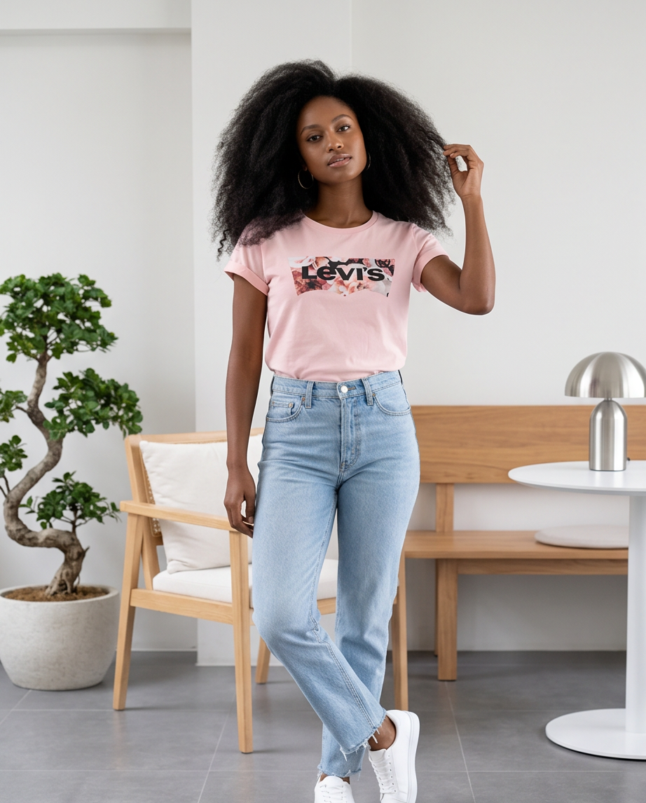 Camiseta Levi's Batwing Floral rosa mujer - look completo interior