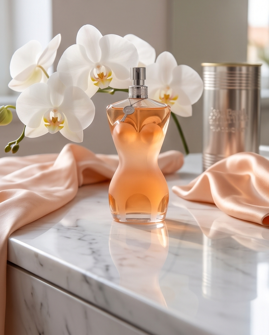 Jean Paul Gaultier Classique junto a orquídeas