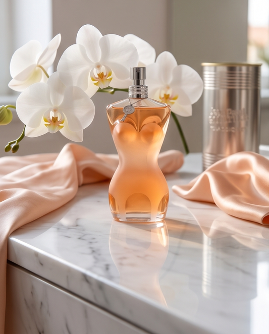 Jean Paul Gaultier Classique junto a orquídeas