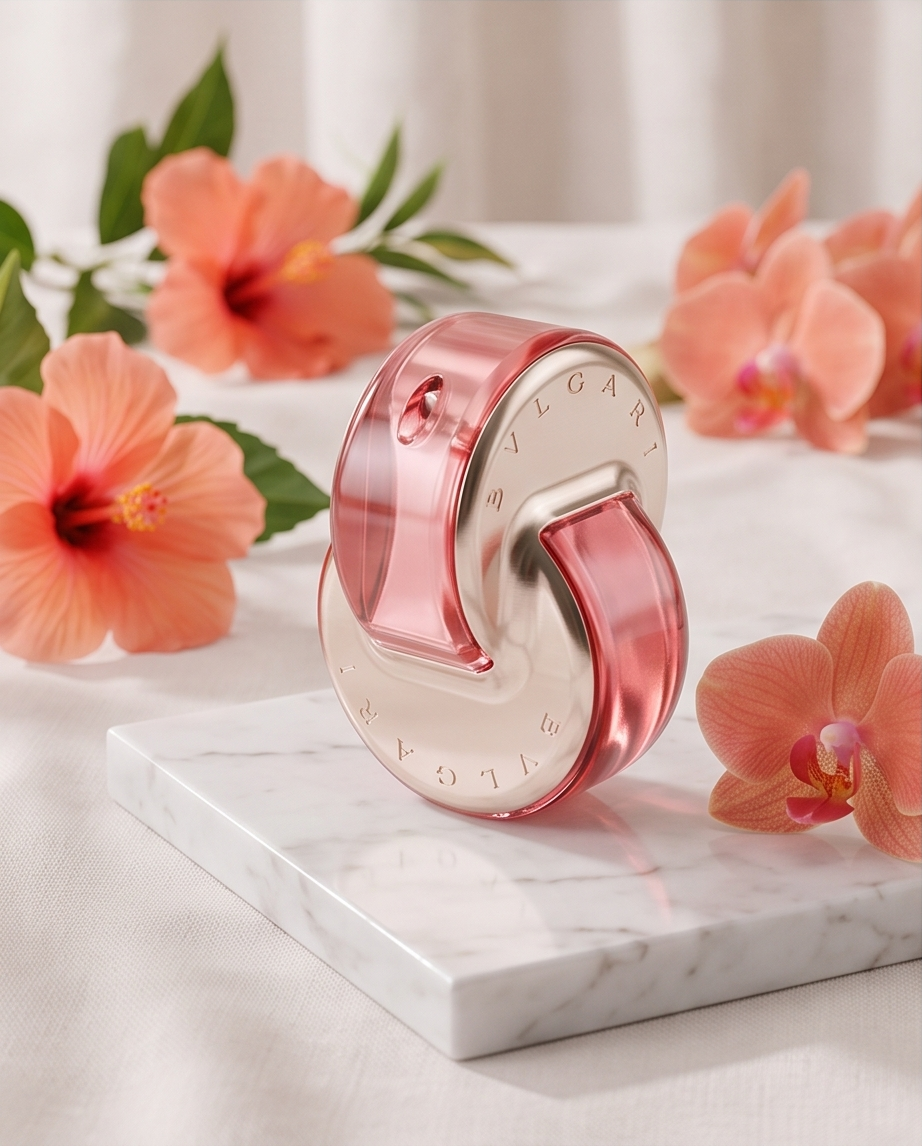 Bvlgari Omnia Coral entre flores
