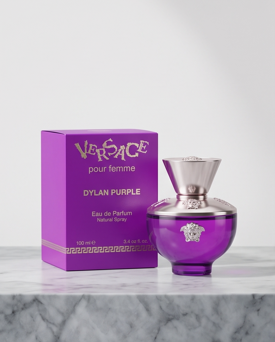 Versace Dylan Purple EDP 100ml - frasco y caja morada