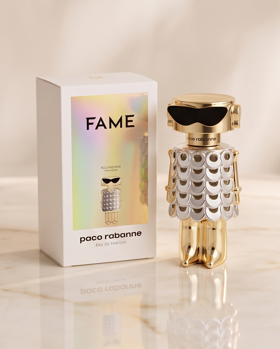 Paco Rabanne Fame Eau de Parfum - frasco dorado y caja