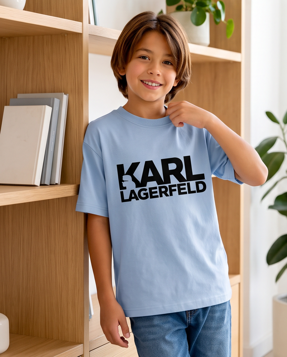 Camiseta Karl Lagerfeld Logo Azul Cielo Niños - modelo frontal
