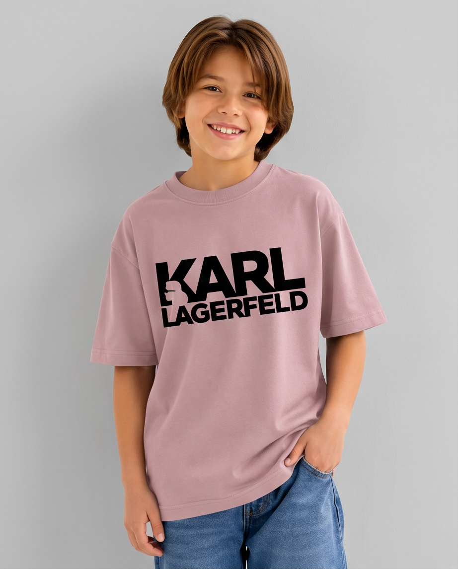 Camiseta Karl Lagerfeld Logo Rosa Palo Niños - modelo cuerpo completo