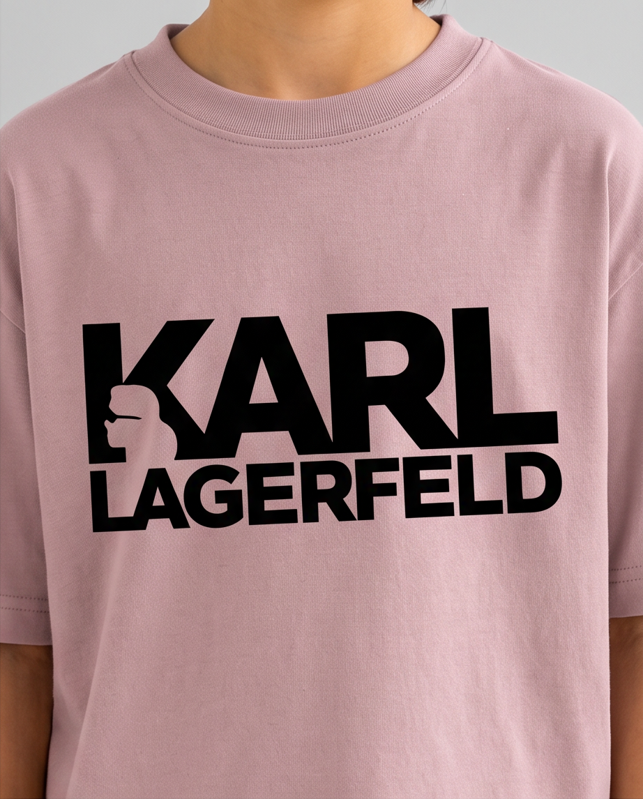 Camiseta Karl Lagerfeld Logo Rosa Palo Niños - detalle estampado