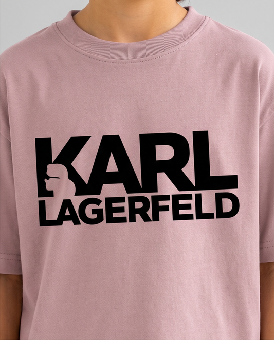 Camiseta Karl Lagerfeld Logo Rosa Palo Niños - detalle estampado