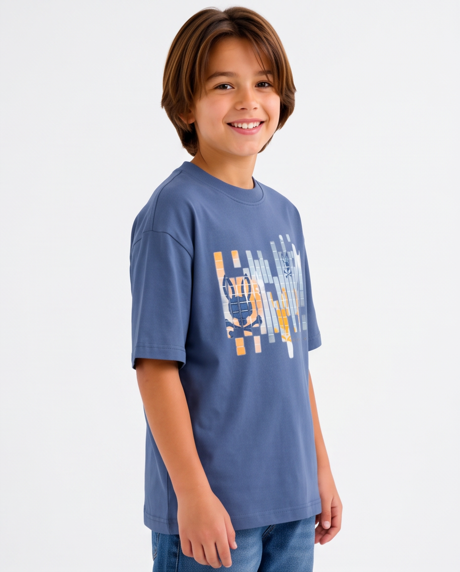 Camiseta Psycho Bunny Graphic Digital Azul Acero Niños - detalle estampado