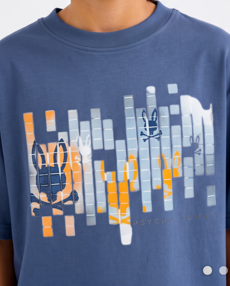 Camiseta Psycho Bunny Graphic Digital Azul Acero Niños - modelo frontal