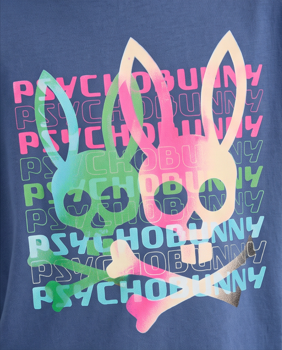 Camiseta Psycho Bunny Neon Bunny Azul Acero Niños - modelo medio cuerpo