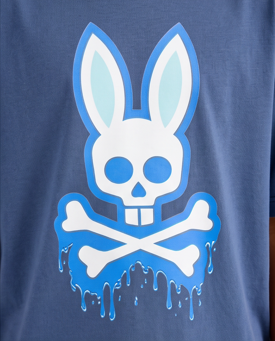Camiseta Psycho Bunny Drip Logo Azul Acero Niños - modelo frontal