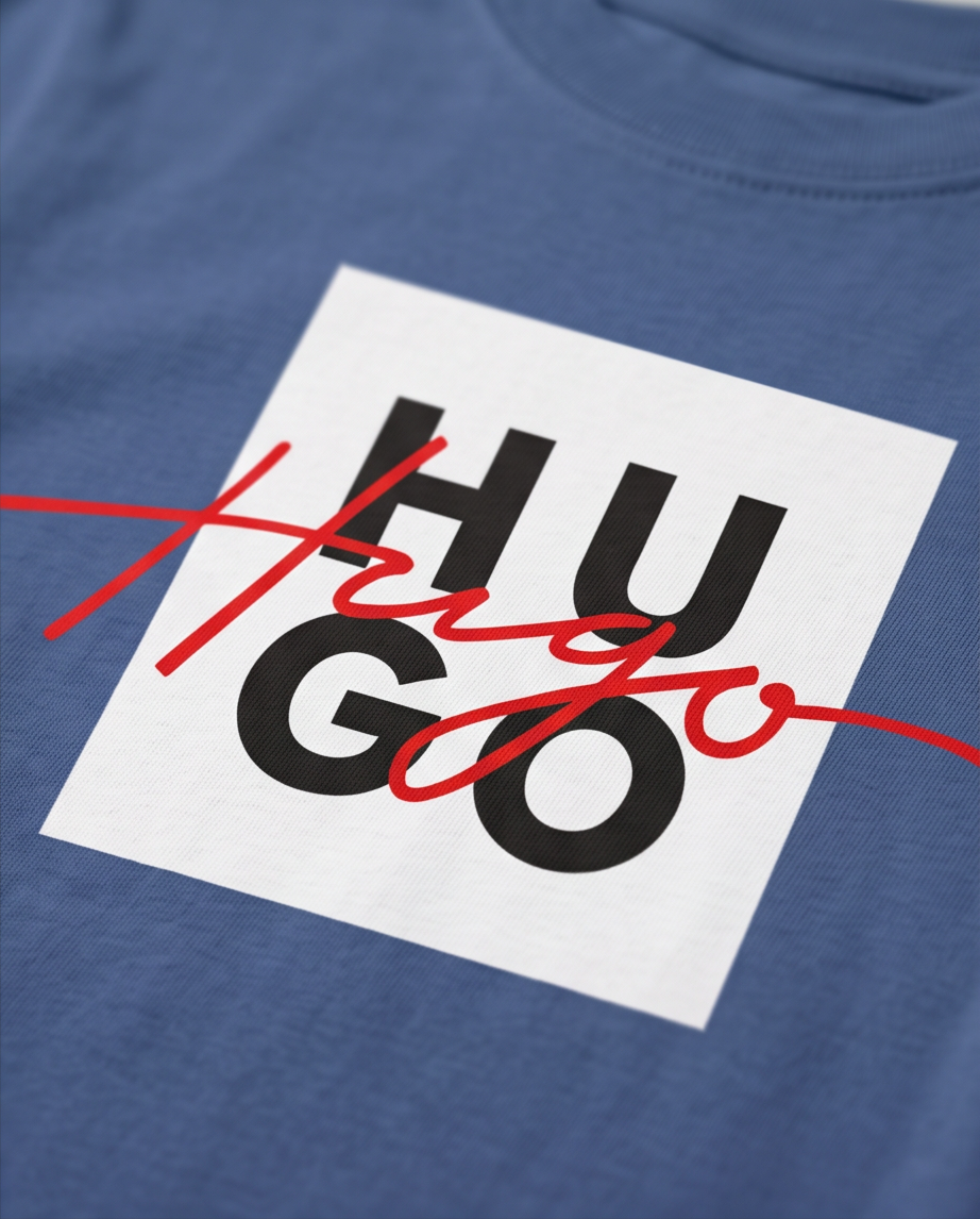 Camiseta Hugo Boss Hugo Box Script Azul Acero Niños - detalle estampado