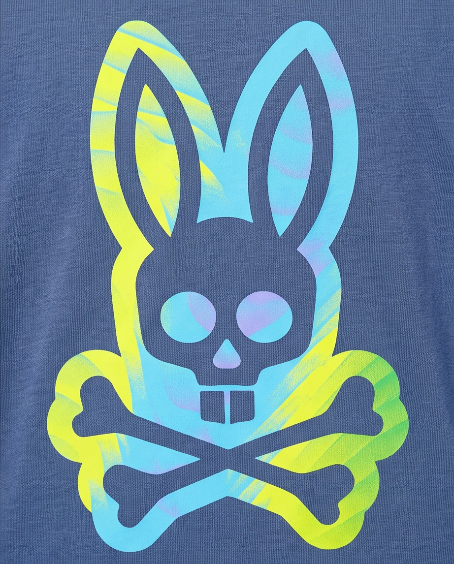 Camiseta Psycho Bunny Tie Dye Neon Bunny Azul Acero Niños - modelo frontal exterior
