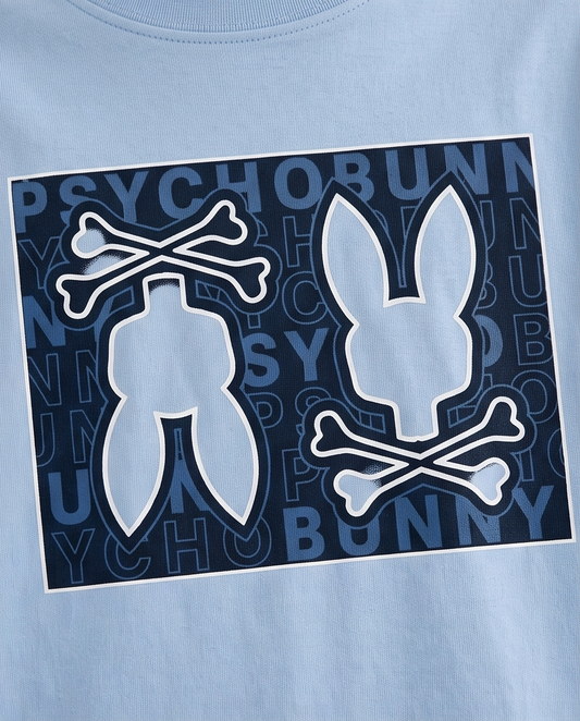 Camiseta Psycho Bunny Double Bunny Box Azul Cielo Niños - modelo lateral
