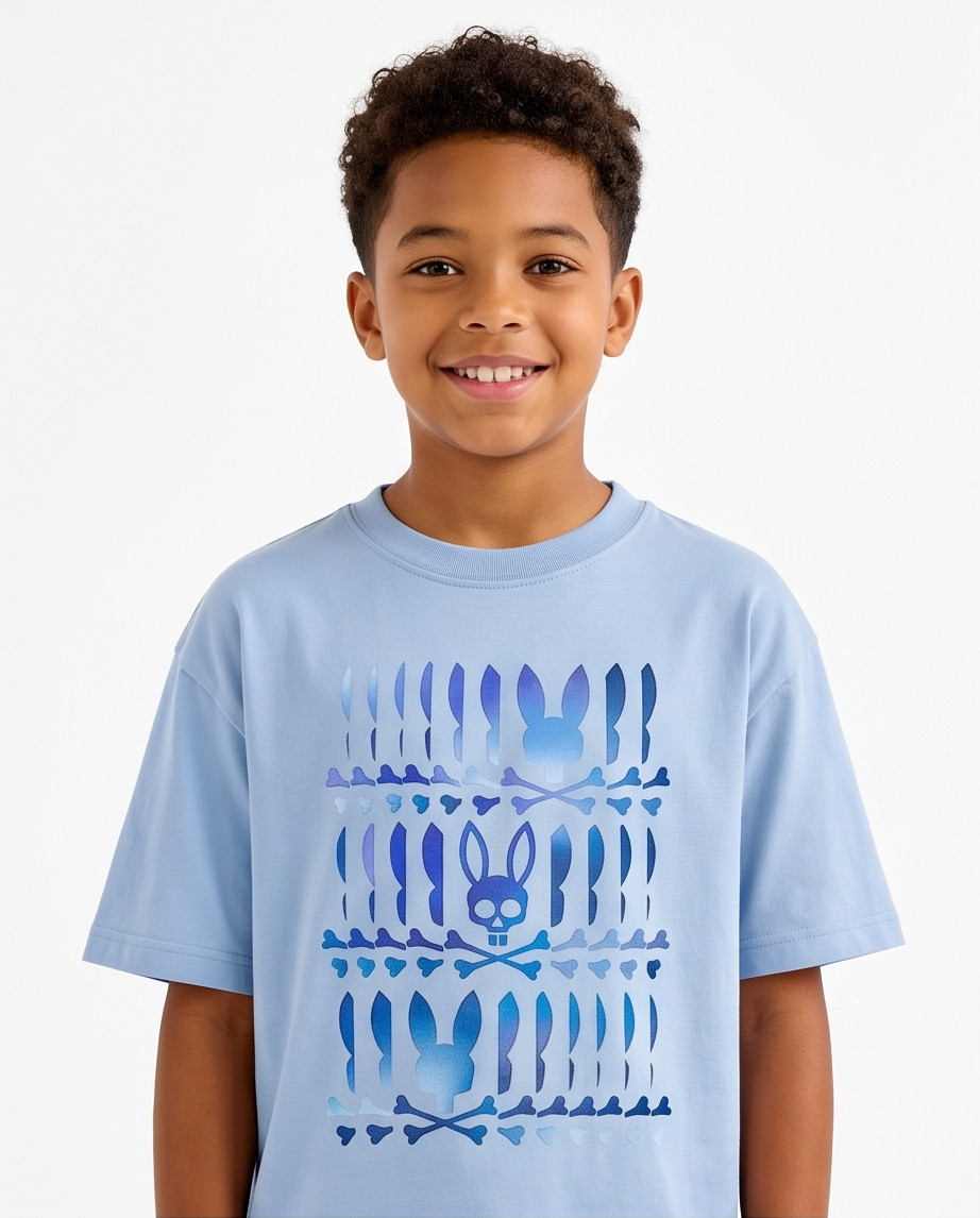 Camiseta Psycho Bunny All Over Gradient Azul Cielo Niños - modelo frontal