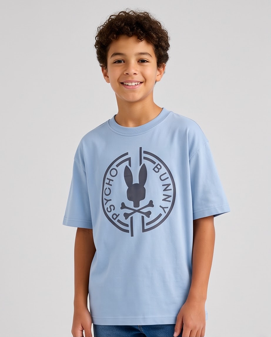 Camiseta Psycho Bunny Circle Logo Classic Azul Cielo Niños - modelo frontal