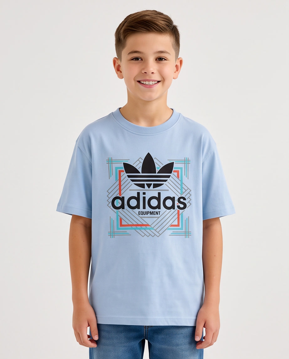 Camiseta Adidas Originals Equipment Geometric Azul Cielo Niños - modelo frontal