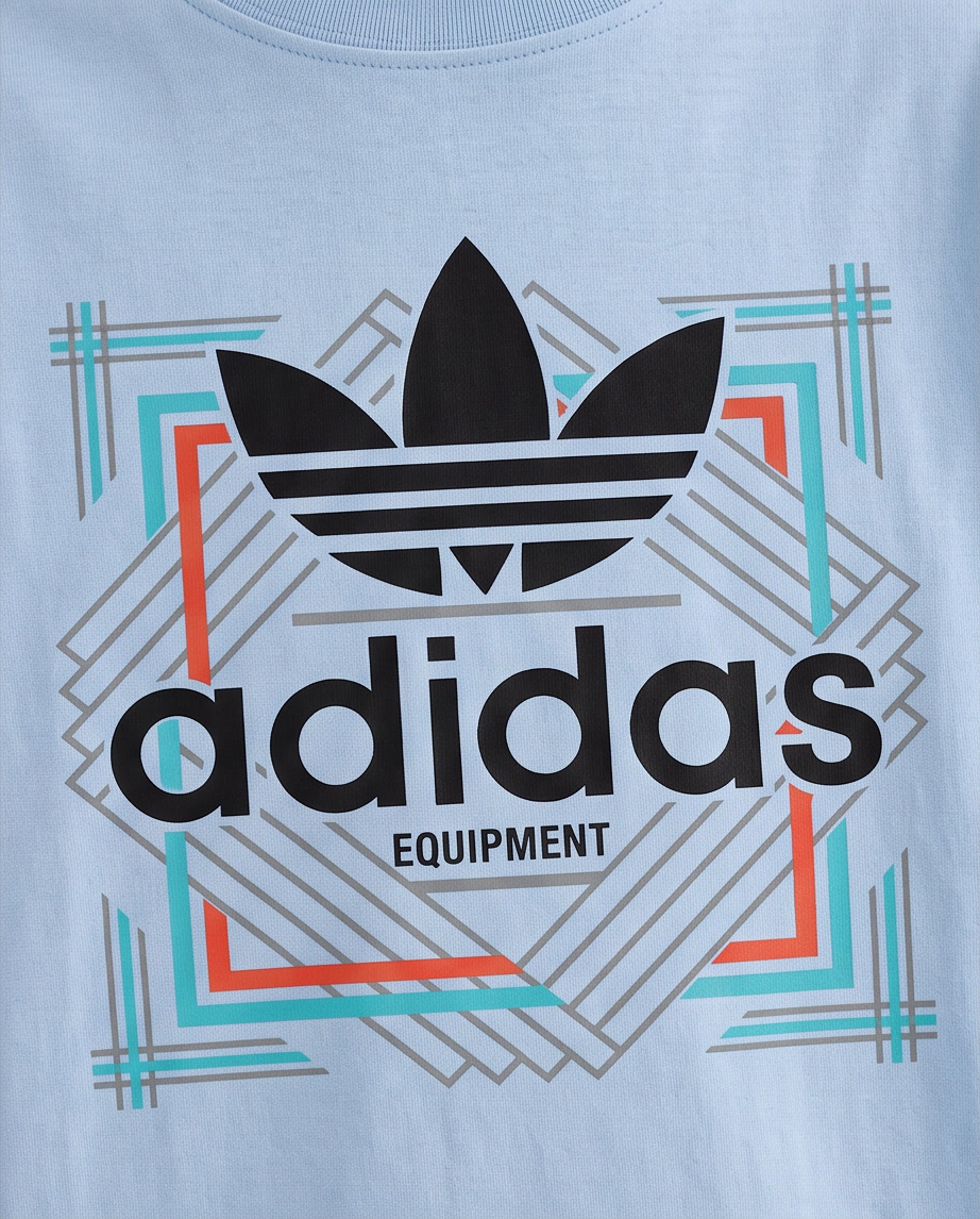 Camiseta Adidas Originals Equipment Geometric Azul Cielo Niños - detalle estampado