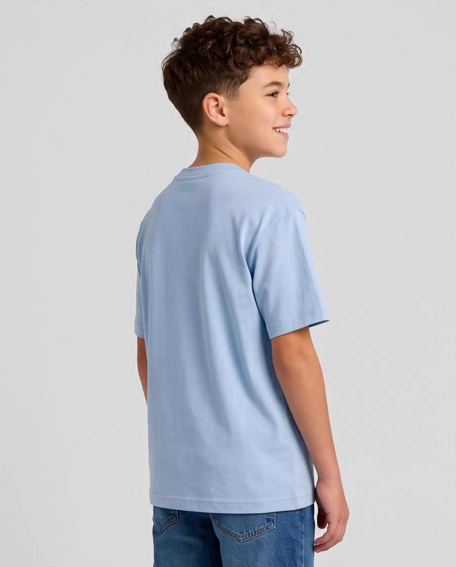 Camiseta Adidas Originals Trefoil Holographic Azul Cielo Niños - modelo espalda