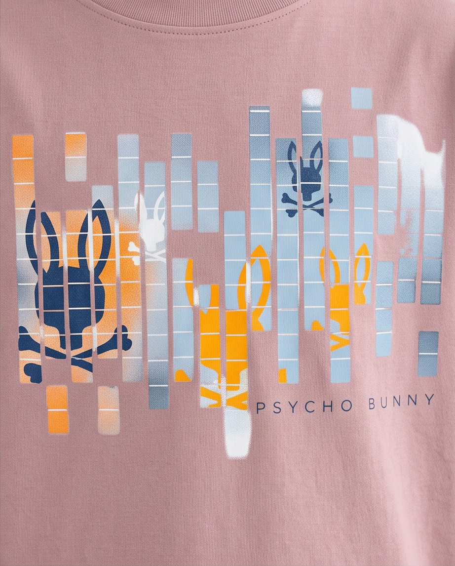 Camiseta Psycho Bunny Equalizer Bunny Rosa Palo Niños - detalle estampado macro ecualizador