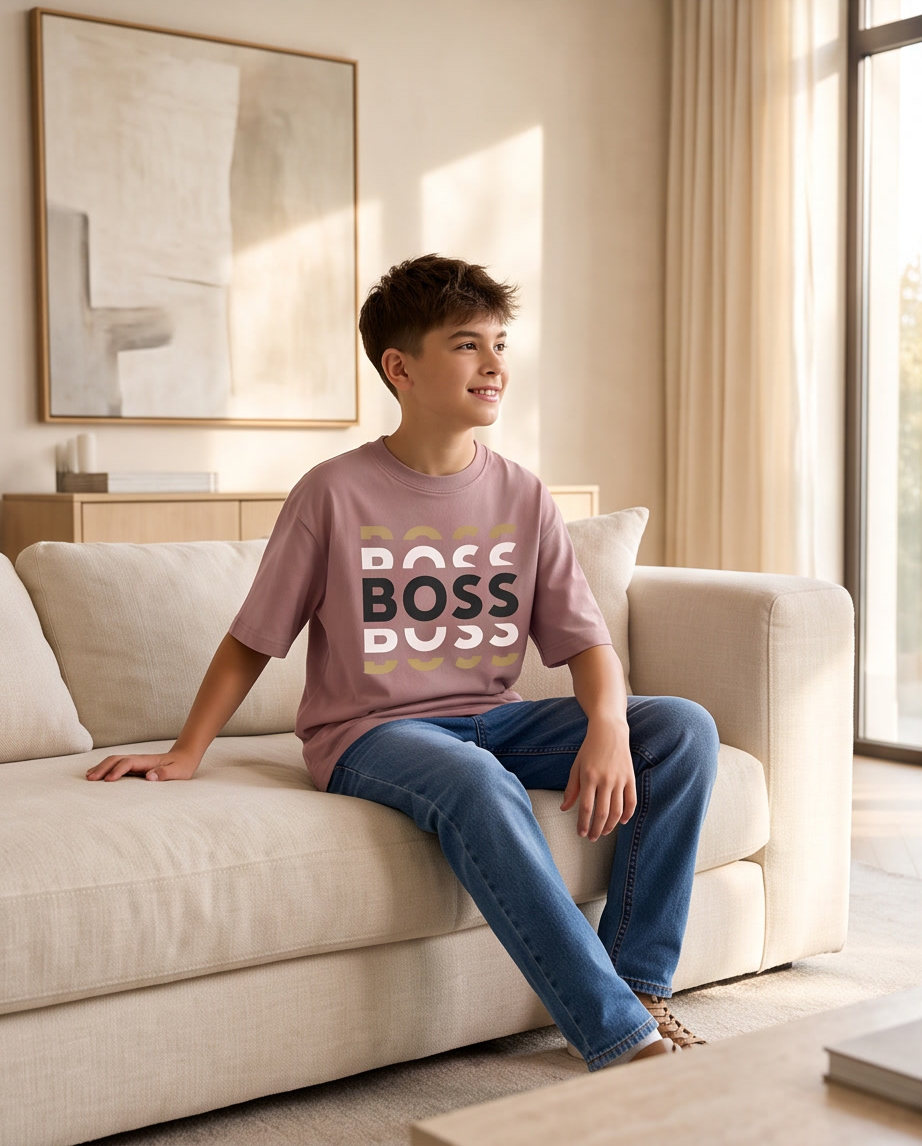 Camiseta Hugo Boss Triple Stack Logo Rosa Palo Niños - modelo sofá sala