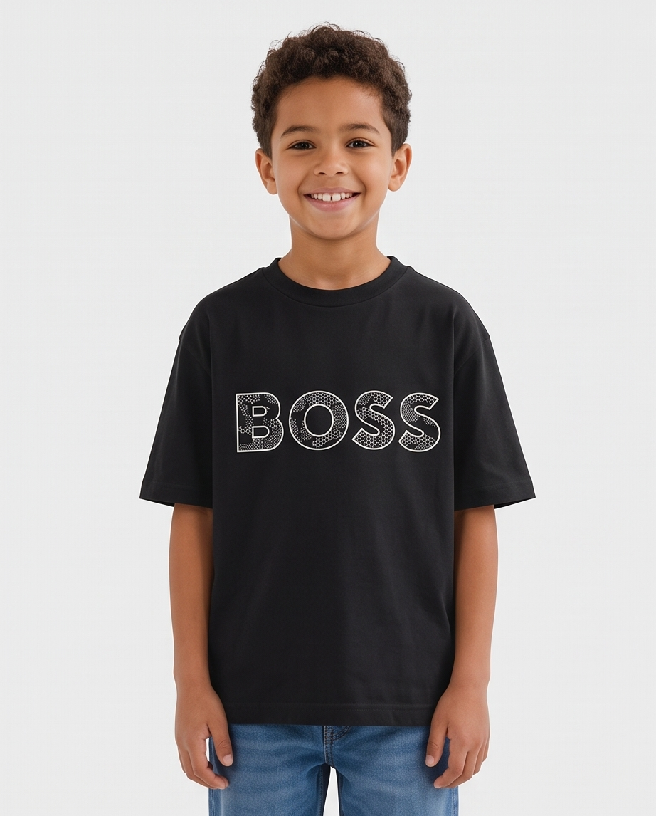 Camiseta Hugo Boss Logo Honeycomb Negra - detalle estampado