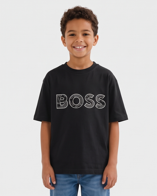 Camiseta Hugo Boss Logo Honeycomb Negra - detalle estampado