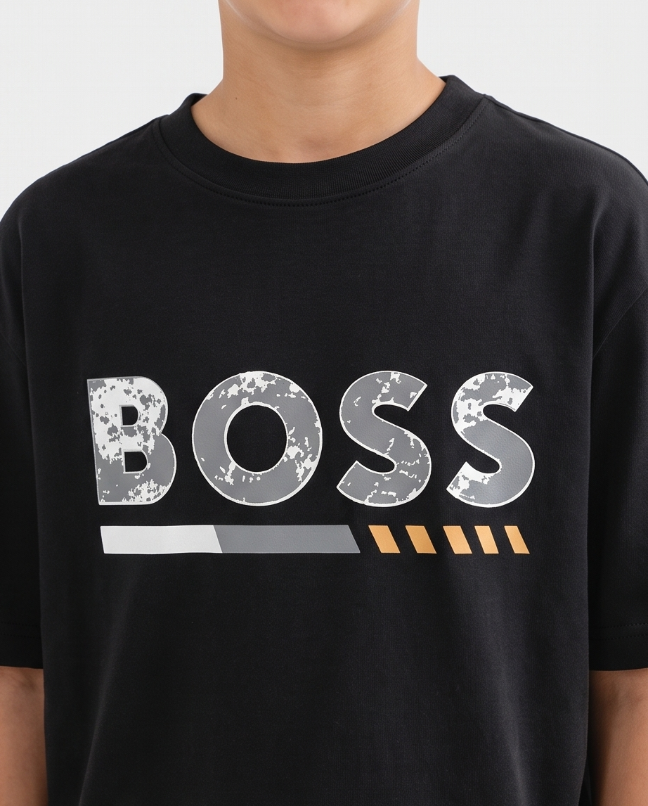 Camiseta Hugo Boss Logo Cracked Gris Dorado - detalle estampado