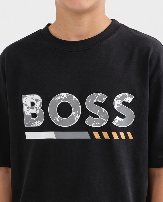 Camiseta Hugo Boss Logo Cracked Gris Dorado - detalle estampado