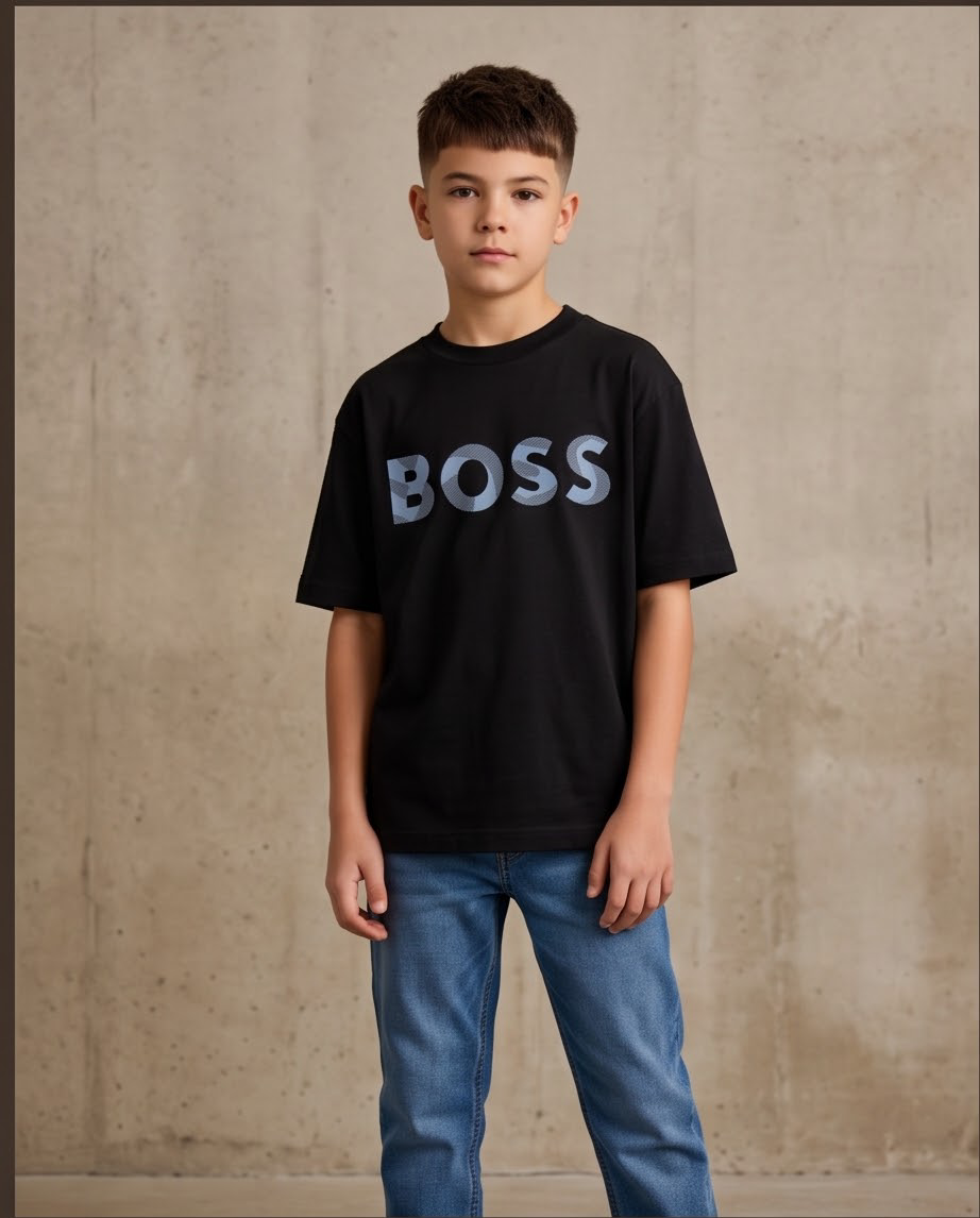 Camiseta Hugo Boss Logo Azul Acero - detalle estampado