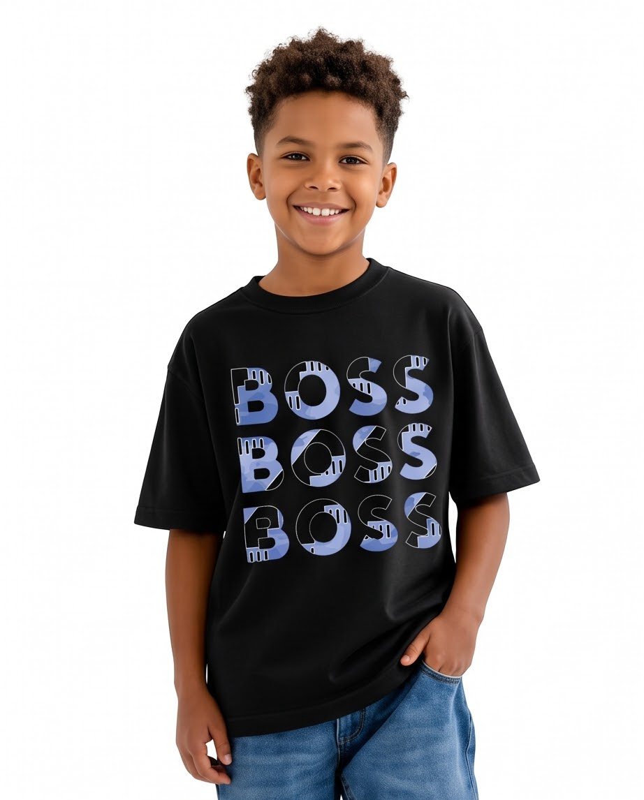 Camiseta Hugo Boss Triple Logo Camo Azul - modelo fondo blanco