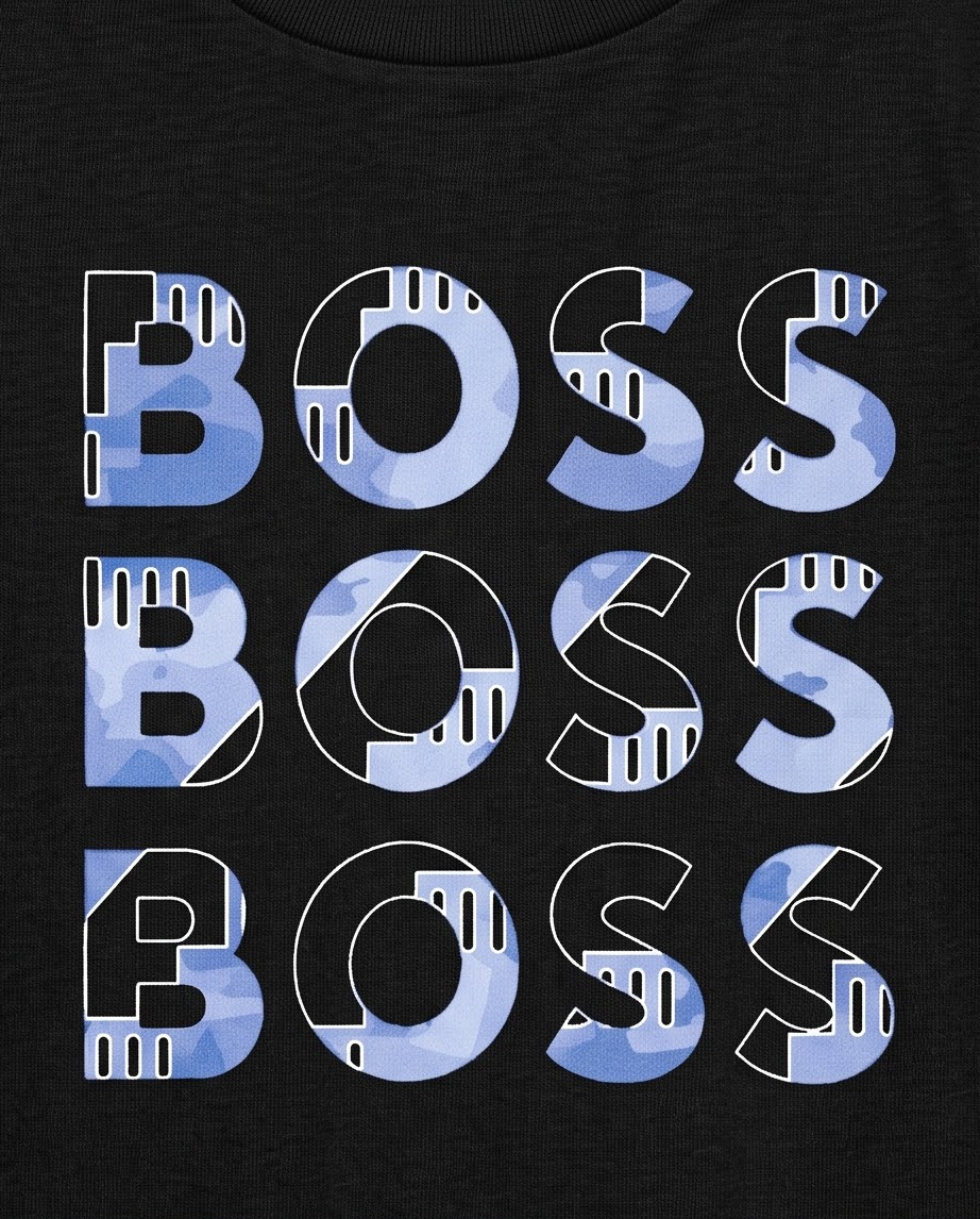 Camiseta Hugo Boss Triple Logo Camo Azul - detalle estampado