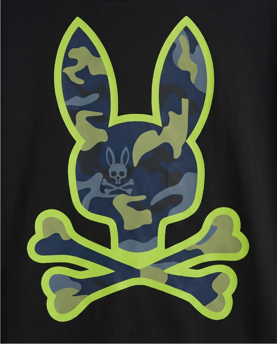 Camiseta Psycho Bunny Skull Bunny Camo Neon Verde - detalle estampado