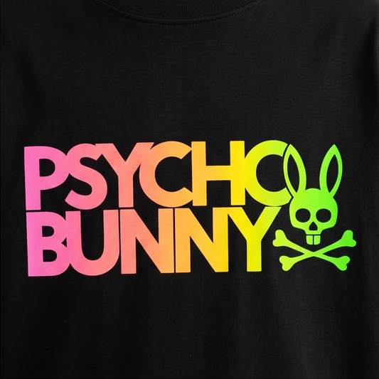 Camiseta Psycho Bunny Logo Degradado Neon Multicolor - modelo skate fondo urbano