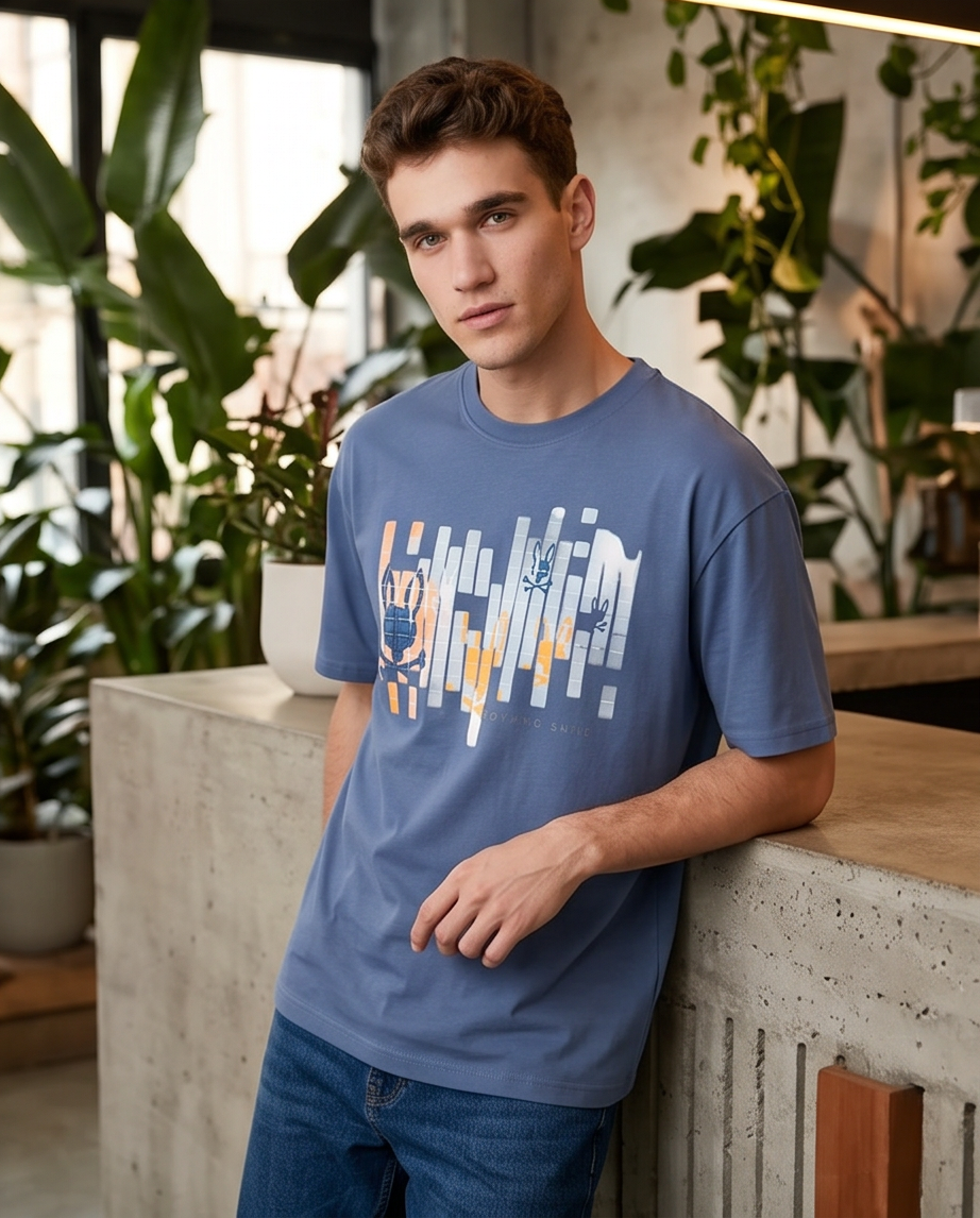 Camiseta Psycho Bunny Azul Acero look urbano