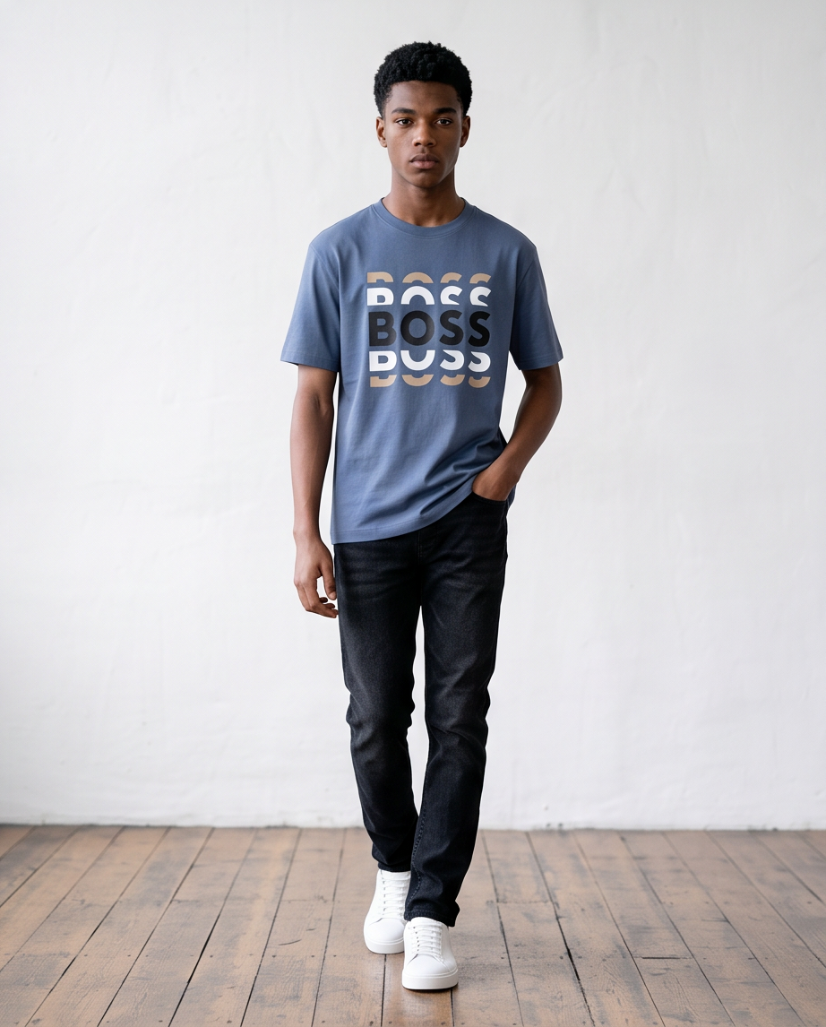 Camiseta Hugo Boss Azul Acero look completo