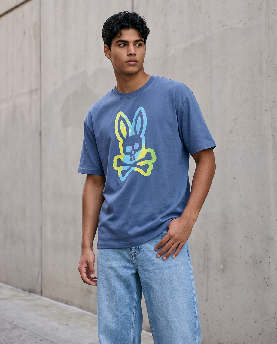 Camiseta Psycho Bunny Azul Acero look urbano