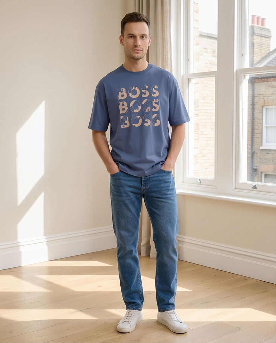 Camiseta Hugo Boss Azul Acero look completo interior
