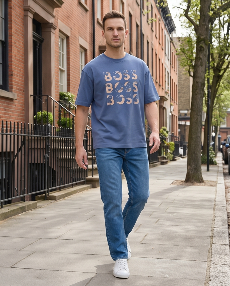 Camiseta Hugo Boss Azul Acero look calle