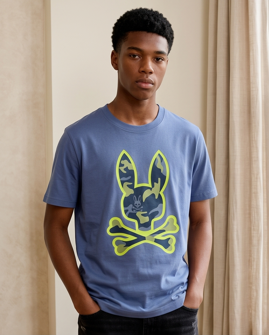 Camiseta Psycho Bunny Azul Acero look calle