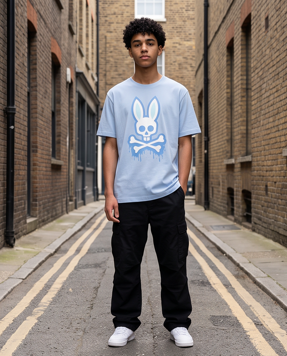 Camiseta Psycho Bunny Azul Cielo look calle