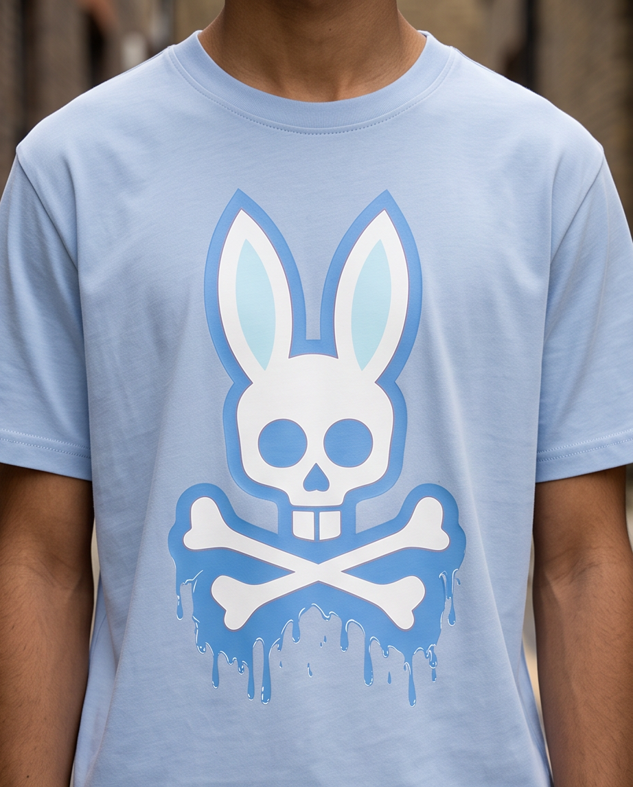 Detalle Skull Bunny Drip azul blanco