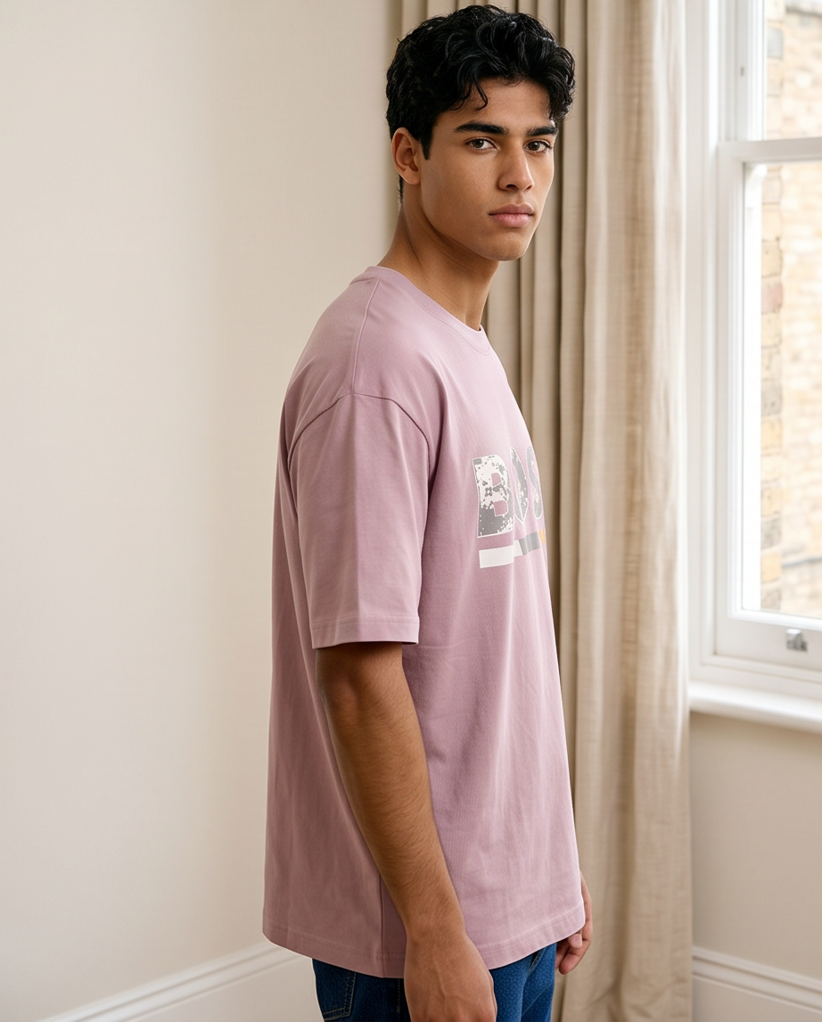 Camiseta Hugo Boss BOSS Distressed Gris Rosa Palo look lateral interior