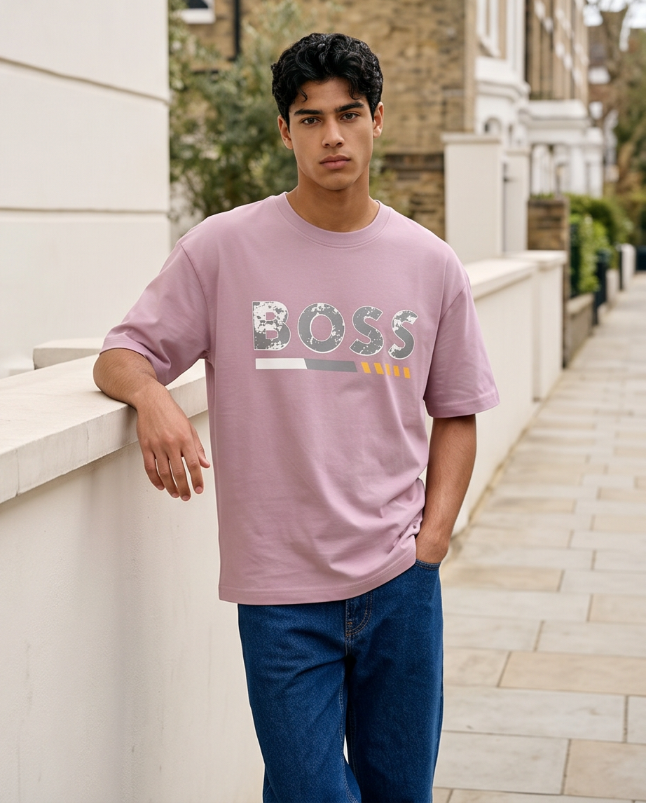 Camiseta Hugo Boss BOSS Distressed Gris Rosa Palo look calle urbano