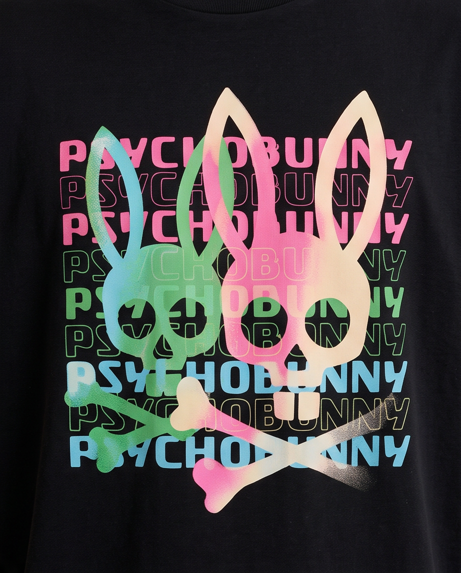 Detalle estampado doble Skull Bunny neon rosa verde azul PSYCHOBUNNY repeat