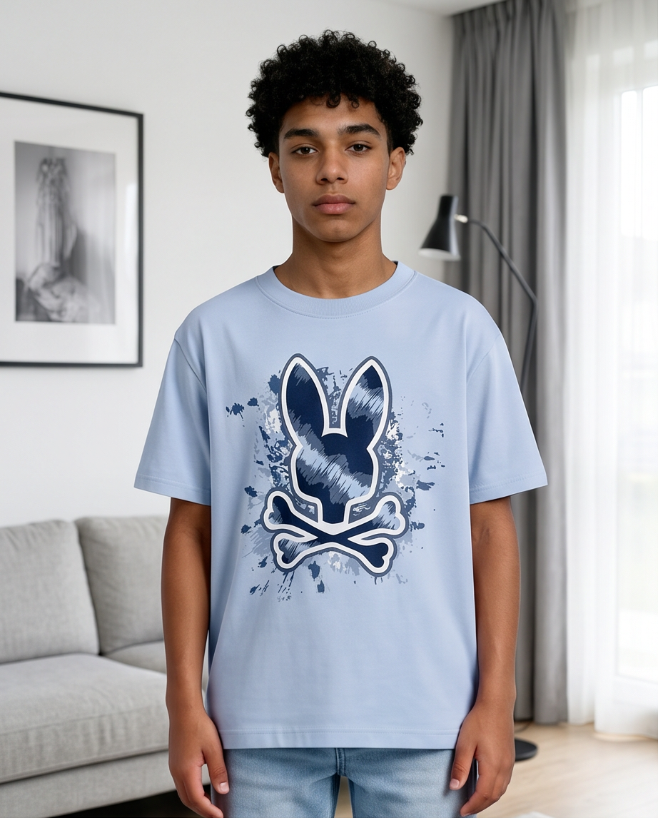 Camiseta Psycho Bunny Skull Bunny Splash Ink Azul Cielo look interior